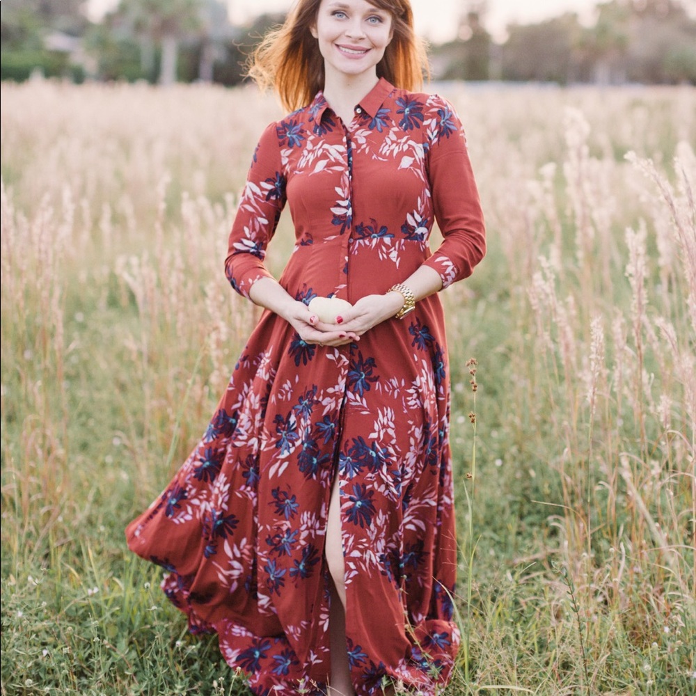 Free People After The Storm Red Floral Shirtdress